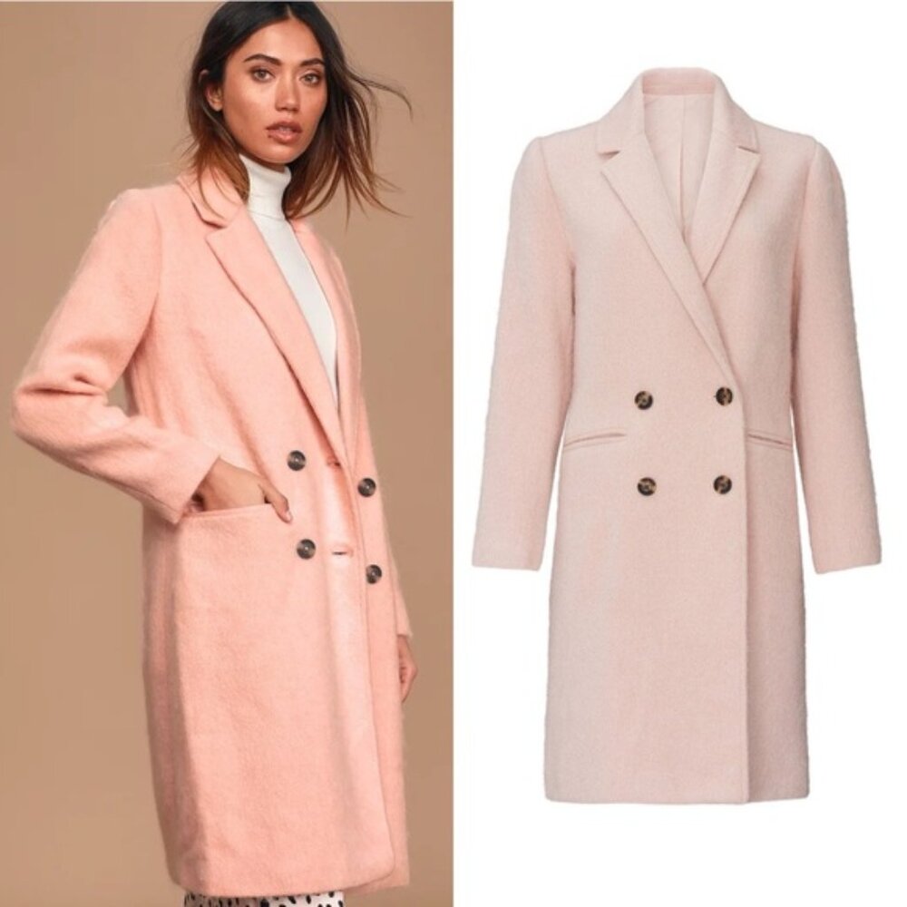 Cupcakes & Cashmere Long Coat Effie Light Pink Double Breasted Wool Blend Size L